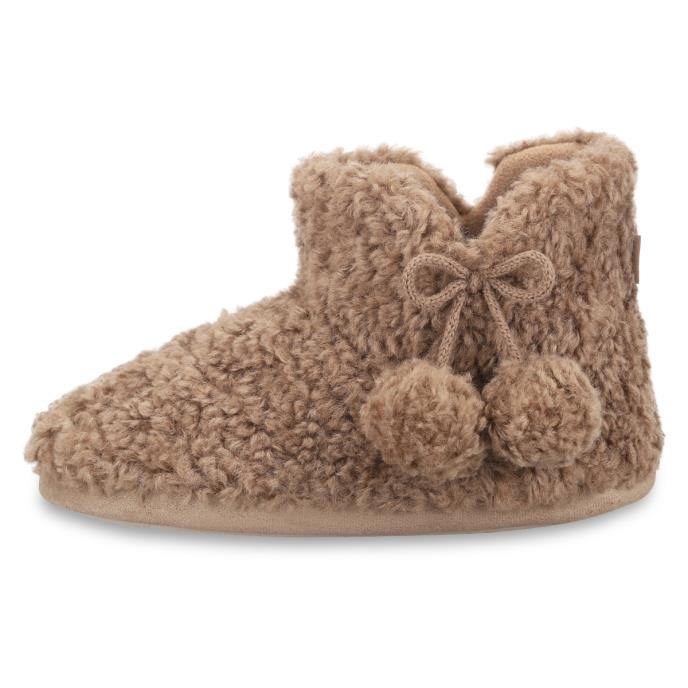 totes toasties® Ladies Textured Fur Bootie With Pom Pom Brown Extra Image 4